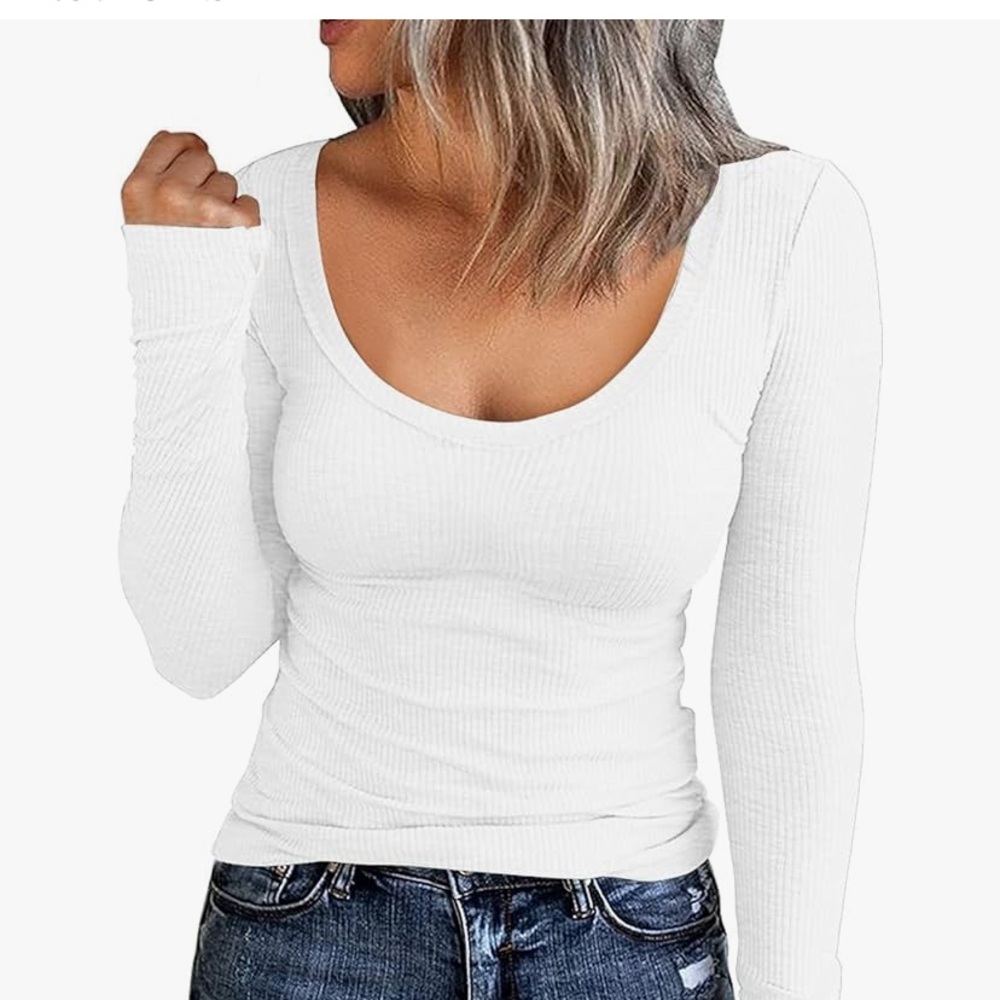 White Ribbed Long Sleeve Top